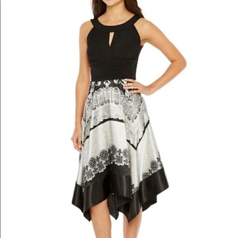 Melrose Black and Silver Handkerchief Dress Signature by Sangria Size 2 Like New